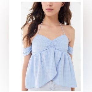 NWOT Urban Outfitters Blue Jesse Cold Shoulder Halter Top Size XS